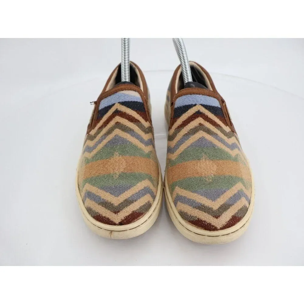 UGG X Pendleton Women's Sz 7 Fierce Slip On Shoes Brown Fabric Chevron Round Toe